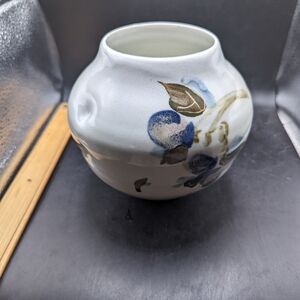 Studio Art Pottery Vase Earth Tone Floral Abstract Design Signed 'T Ferguson'